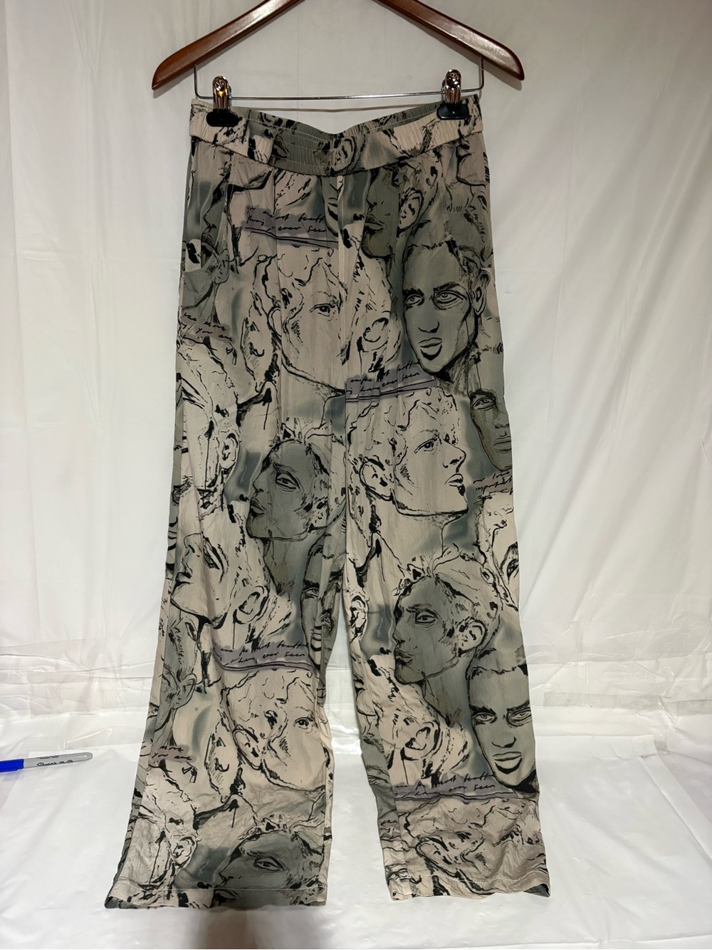 Patrick Church Face Print Wide Pants in Gray